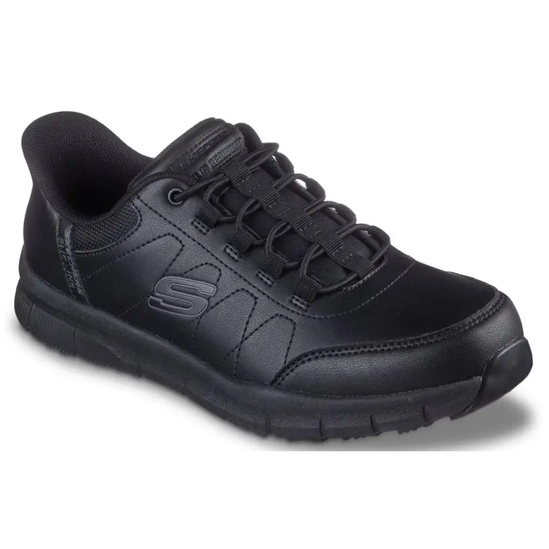 Mens Skechers Hands Free Slip Ins Nampa Knotly Work Sneaker Black Leather
