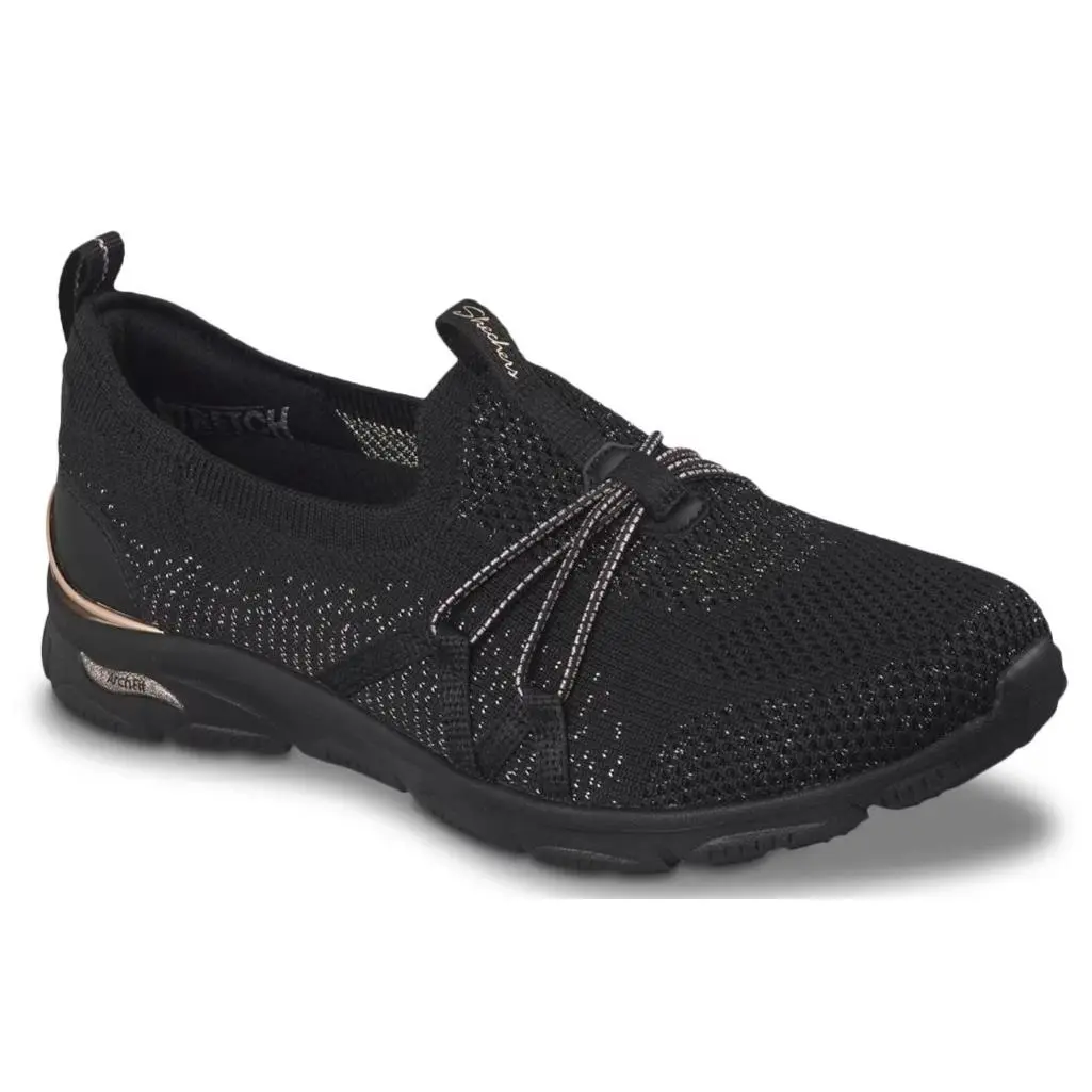 Womens Skechers Arch Fit Sunny Flutter Step Black Knit Shoes