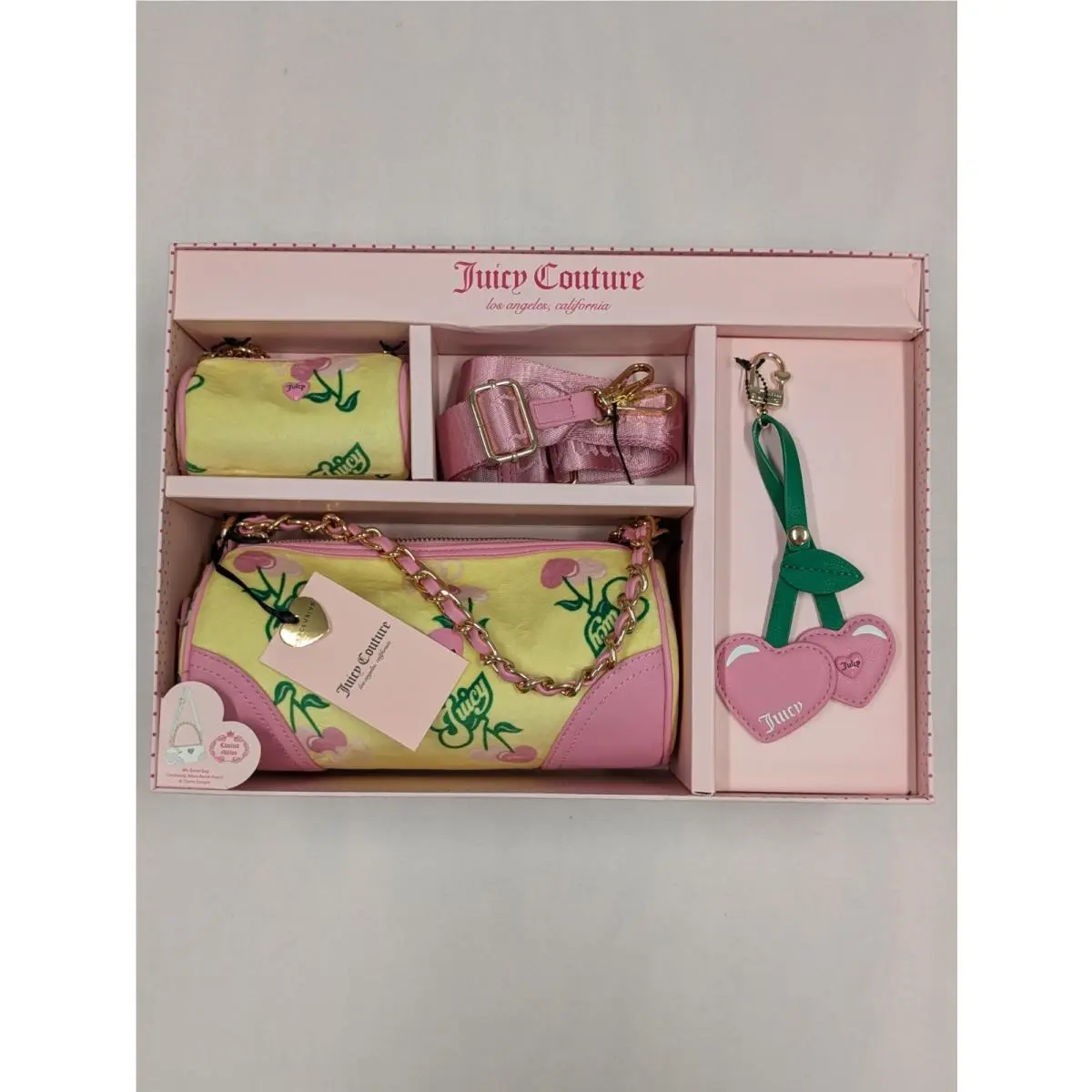 Cherry Purse Set Pink Yellow Y2K Preppy Summer Bag by Juicy Couture
