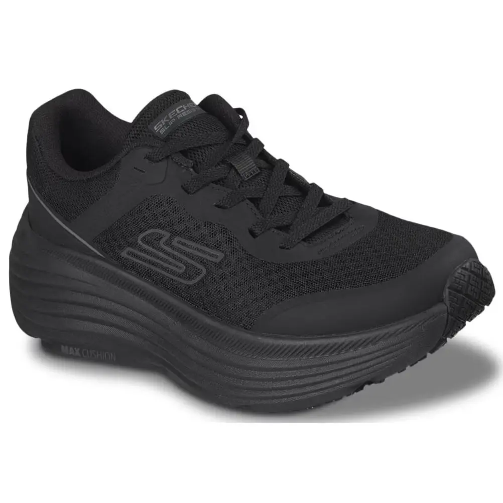 Womens Skechers Work Slip Resistant Max Cushioning Black Mesh Shoes