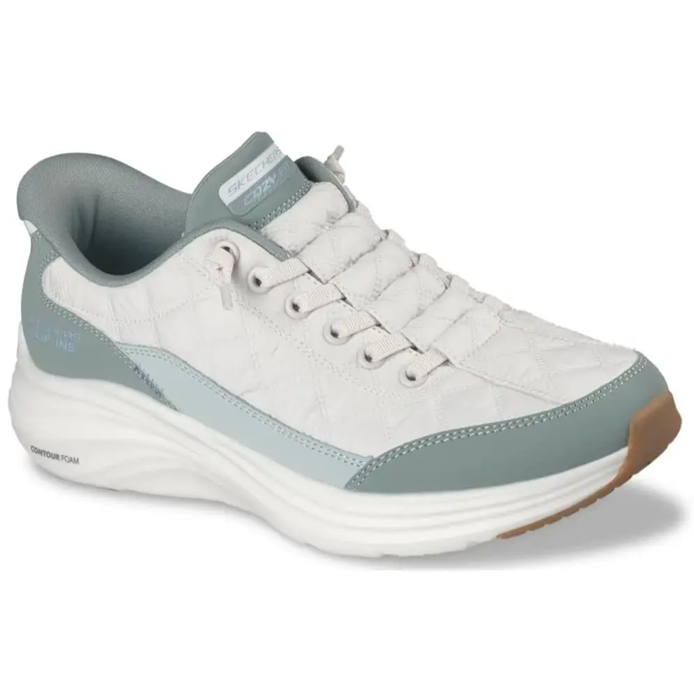 Womens Skechers Slip Ins Contour Foam Cozy Fit Sage Green Fabric Shoes