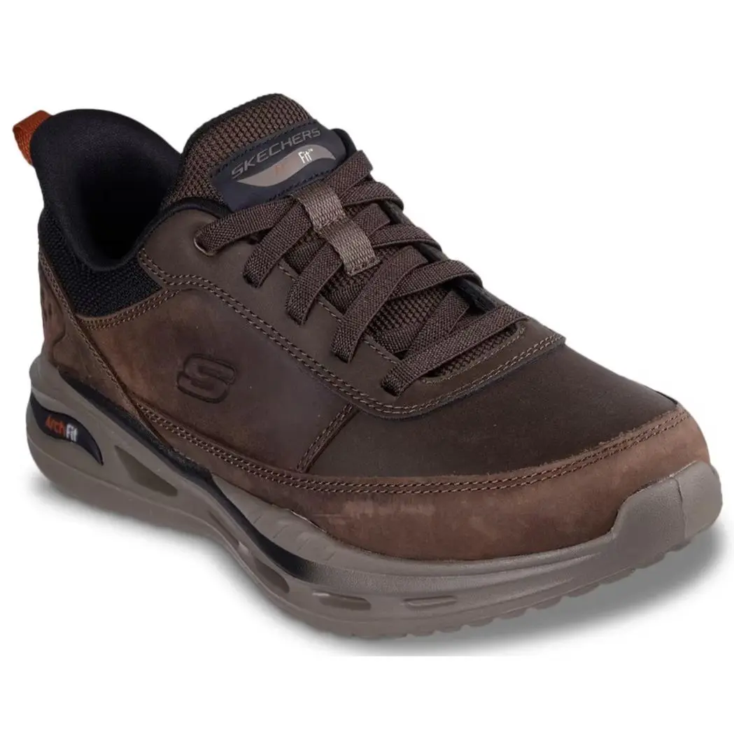 Mens Skechers Arch Fit Orvan Moxley Oxford Dark Brown Leather Shoes