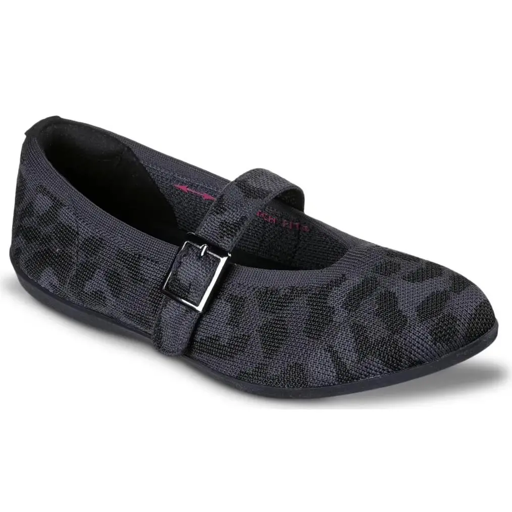 Womens Skechers Cleo Walk Runway Hit Mary Jane Flat Black Gray Knit Shoes