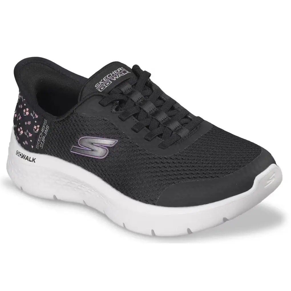 Womens Skechers Hands Free Slip Ins GO Walk Flex Lily Rose Black Mesh Shoes