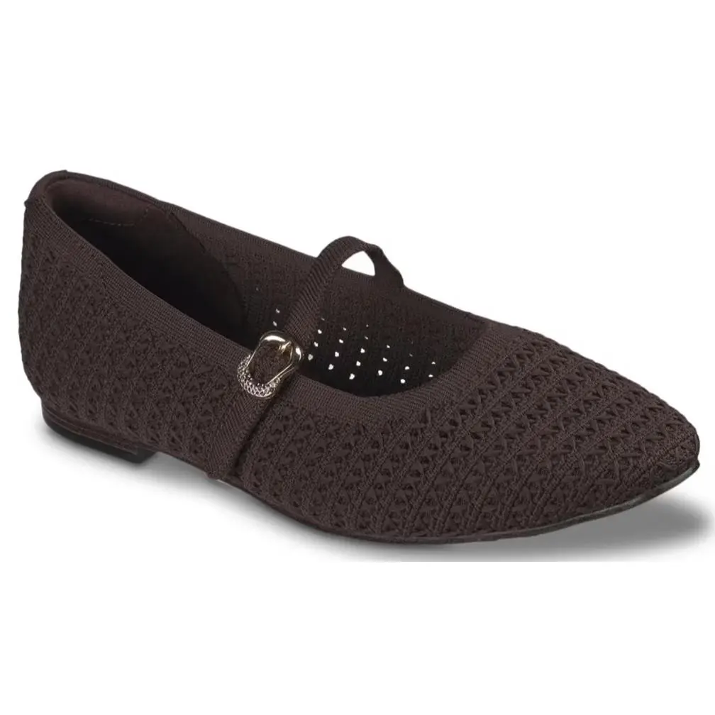 Womens Skechers Cleo Snip Flat Dark Brown Knit Shoes - Brown