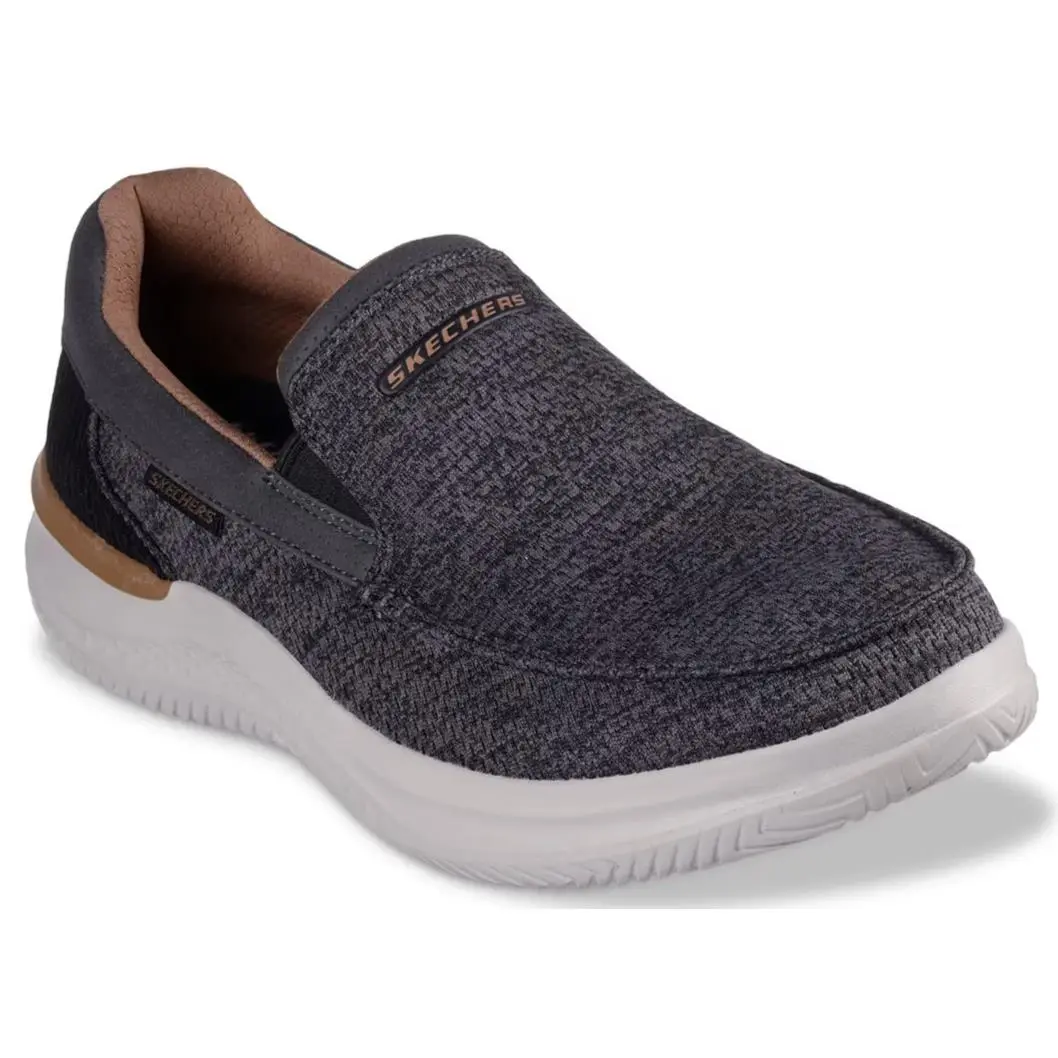Mens Skechers Relaxed Fit Hasting Marco Slip ON Sneaker Gray Textile Shoes