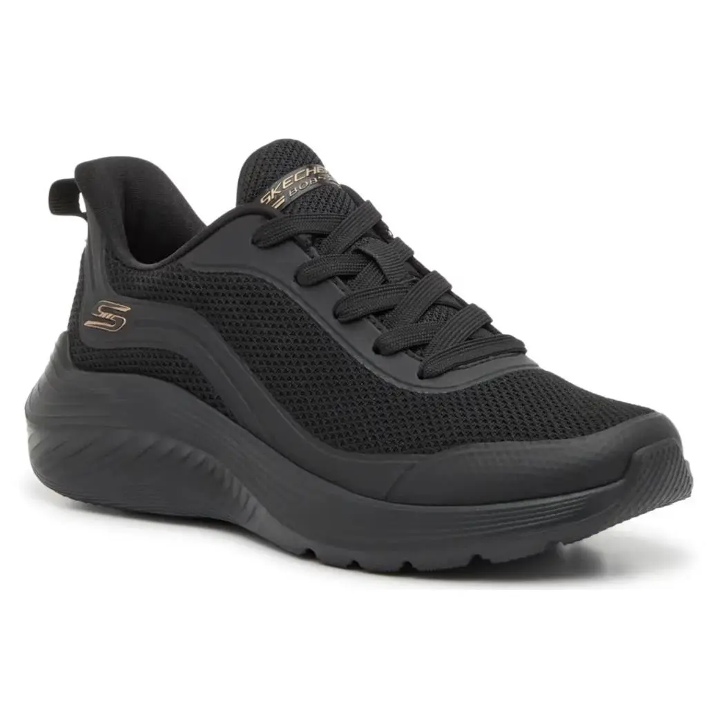 Womens Skechers Bobs Sport Squad Waves Sneaker Black Mesh Shoes