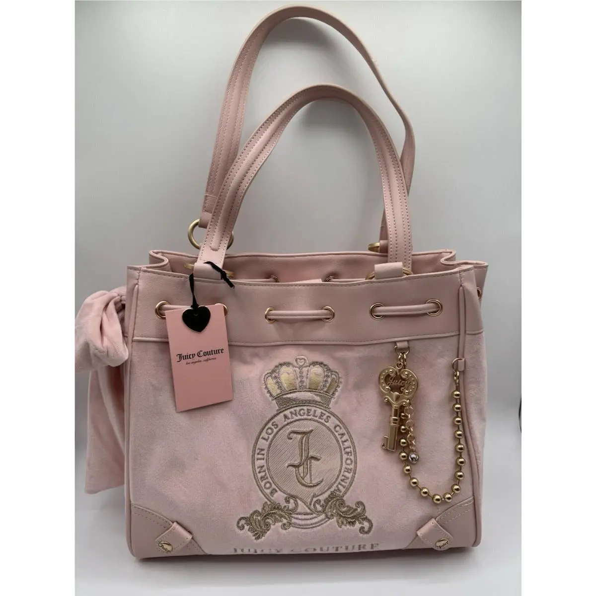 Light Pink  Purse Daydreamer Tote Bag Velour Handbag Key Charm by Juicy Couture