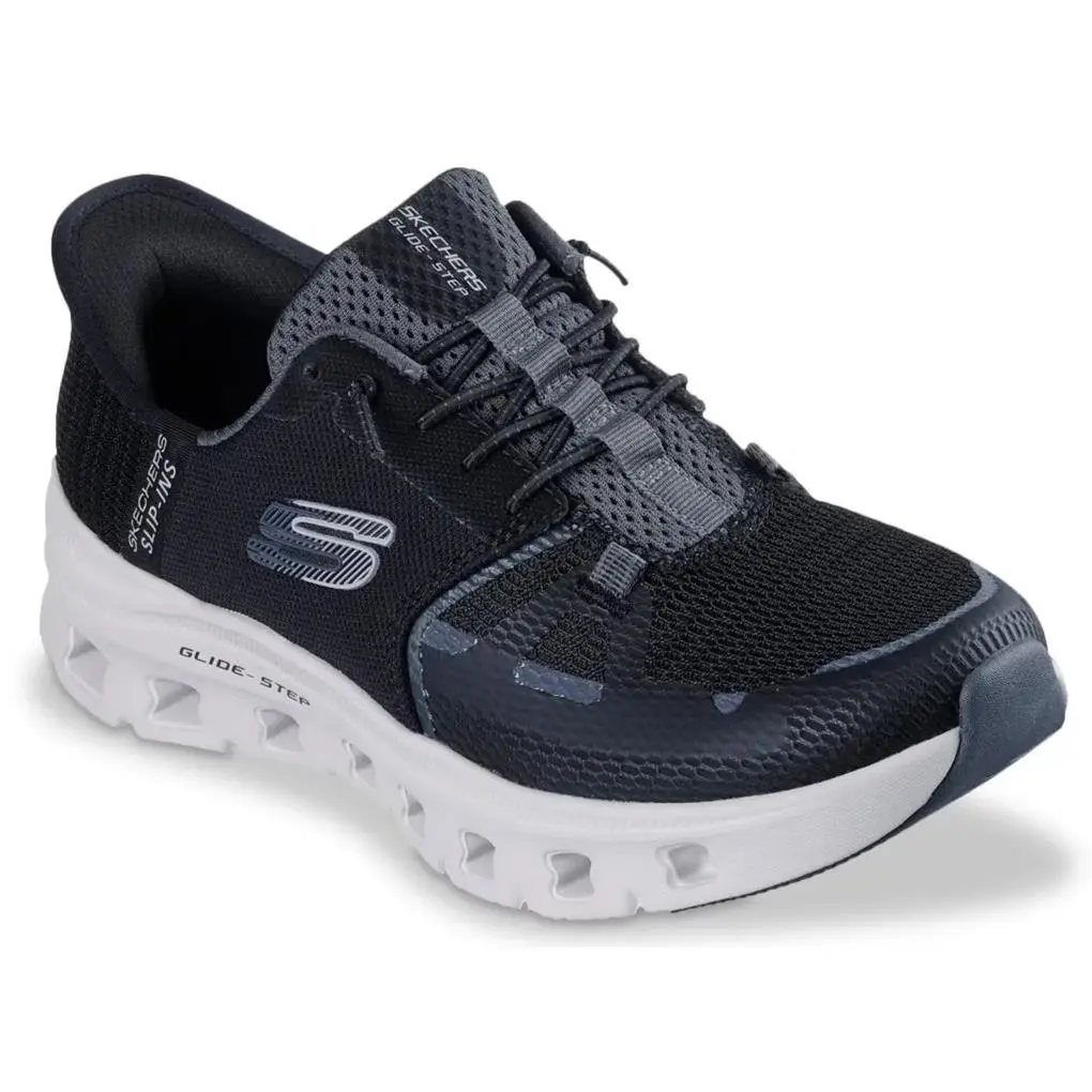 Womens Skechers Hands Free Slip Ins Glide Step Pro Black Gray Mesh Shoes