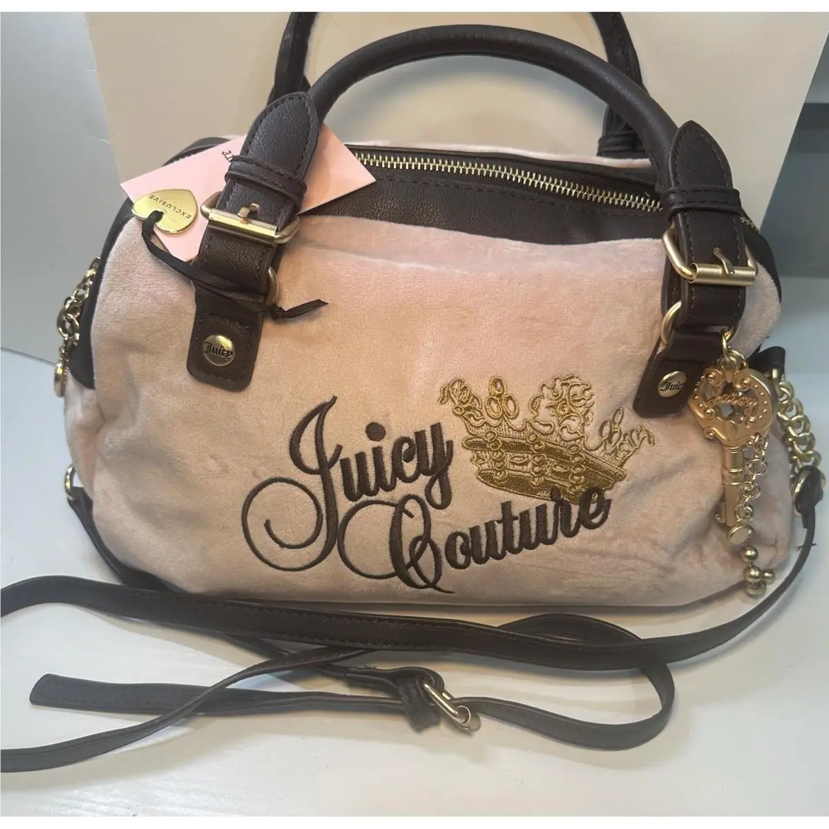 Satchel Bag The Key To Juicy Blush Chocolate Velour by Juicy Couture