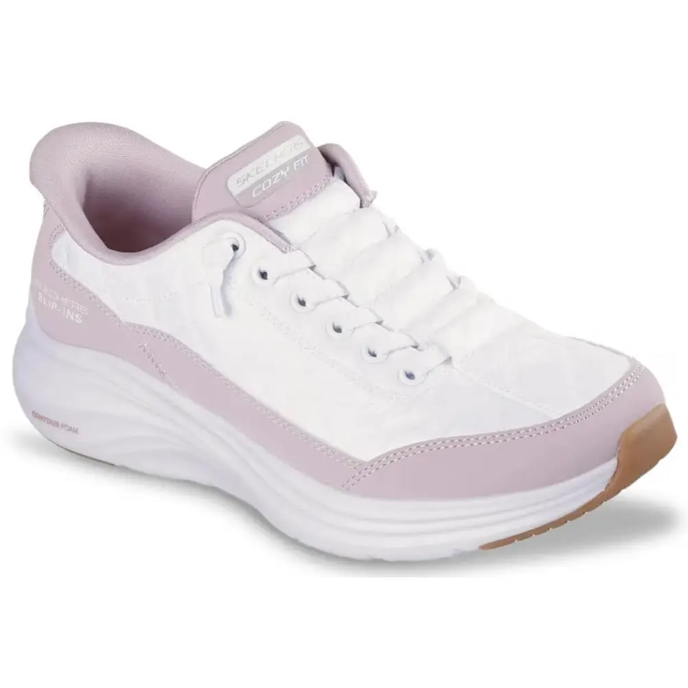 Womens Skechers Slip Ins Contour Foam Cozy Fit Lavender Fabric Shoes - Pink