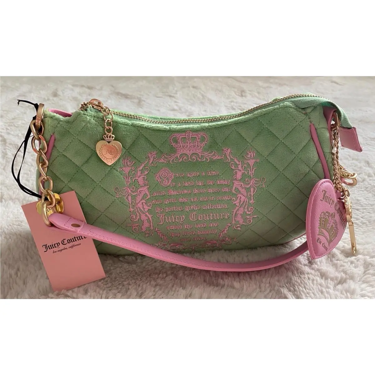 Juicy Tale Shoulder Bag Retro Green Pink Quilted Bag Purse by Juicy Couture
