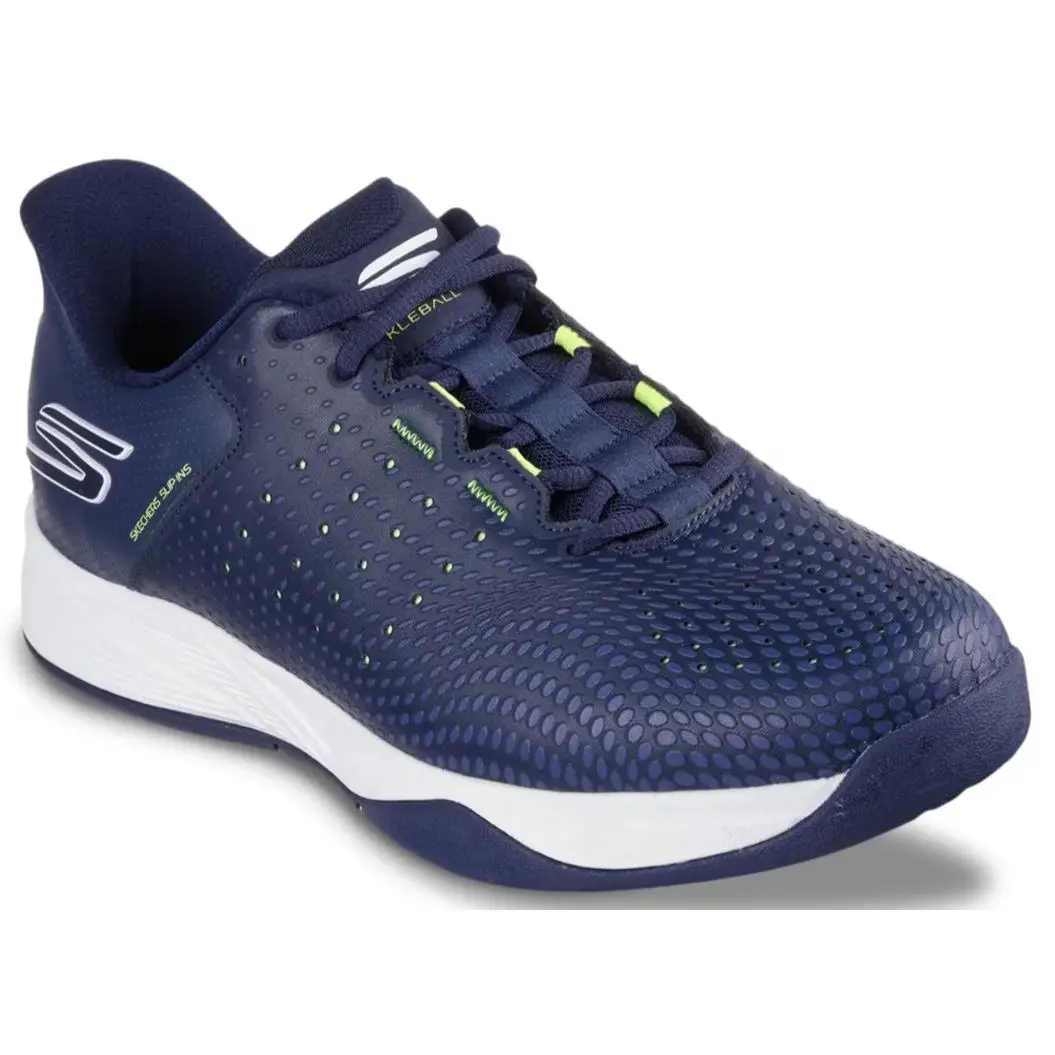 Mens Skechers Viper Court Reload Pickleball Sneaker White Navy Fabric Shoes