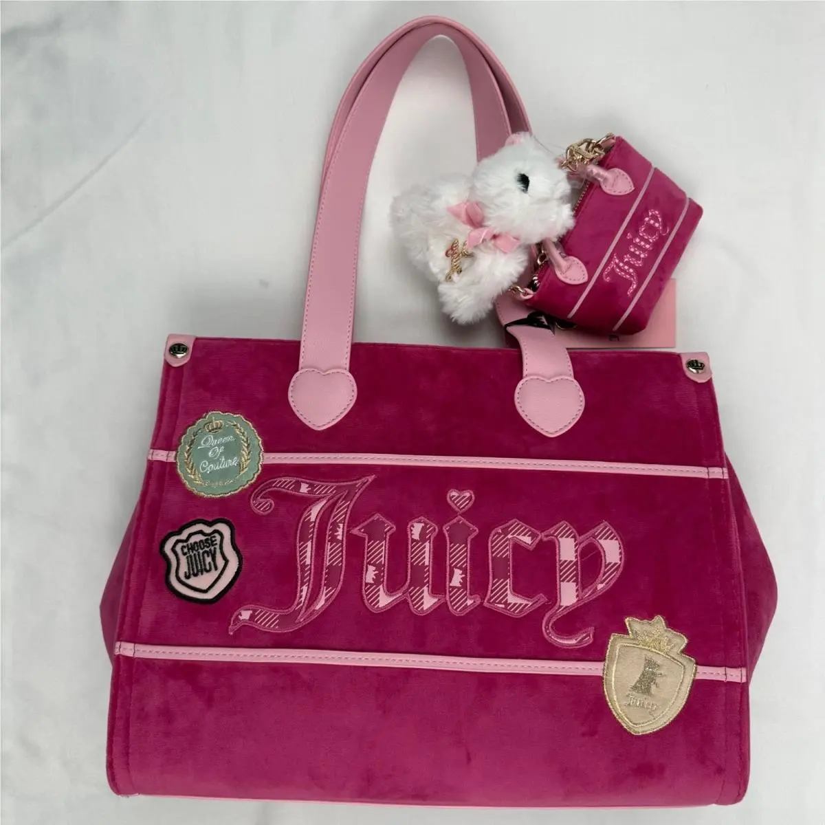 Study In Style Tote Raspberry Tart Velour Bag Queen Pink by Juicy Couture
