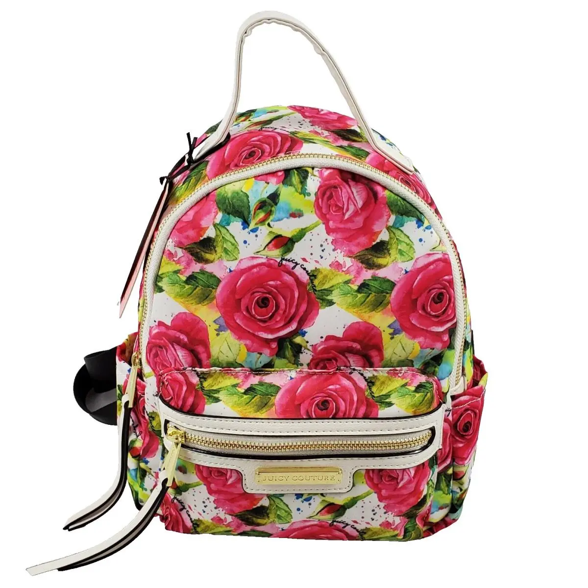 Mini Fabric Backpack White Multi Pink Rose with Adjustable Straps by Juicy Couture