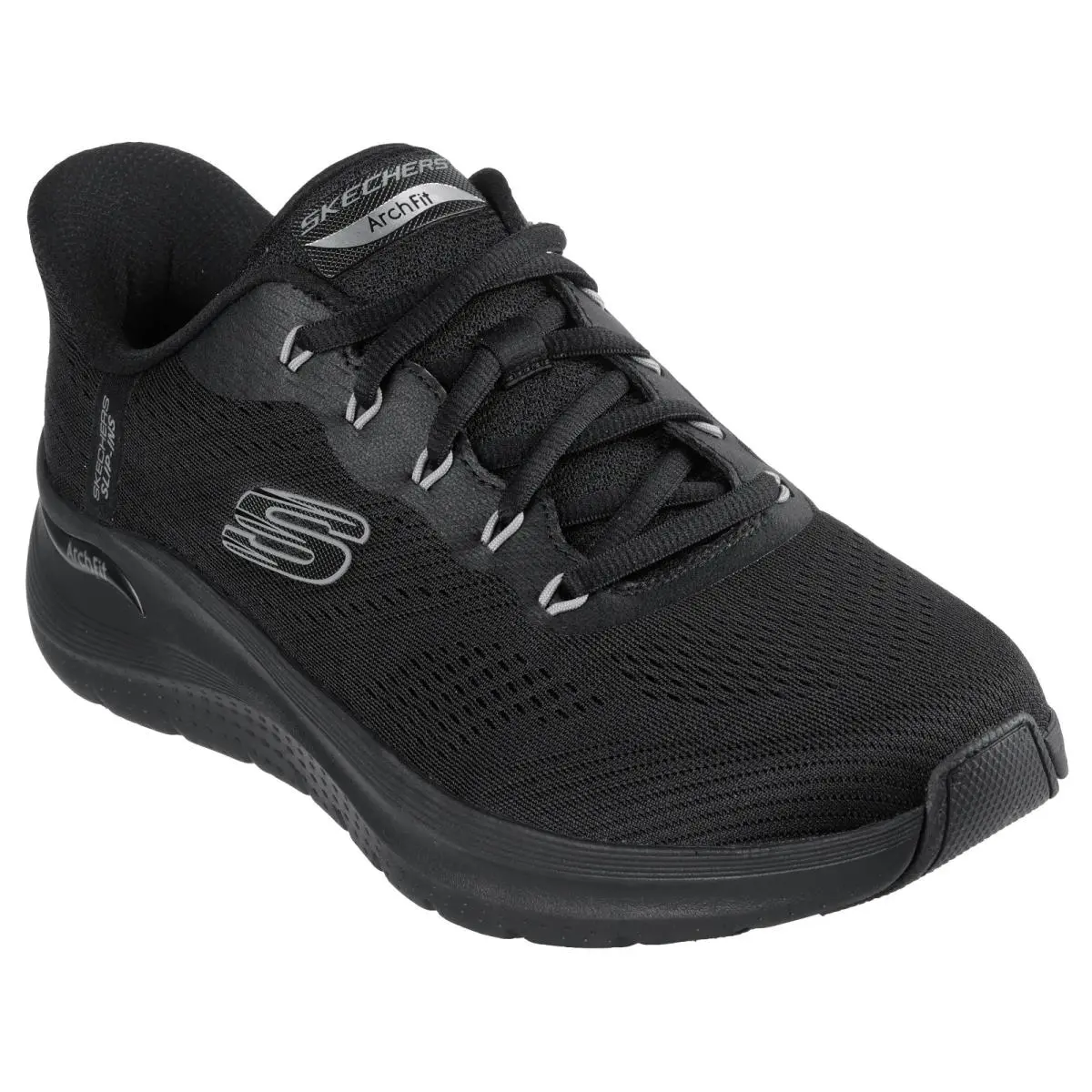 Slip Ins Shoes Skechers Black Men`s Cushioned Arch Fit Mesh Memory Foam 232712