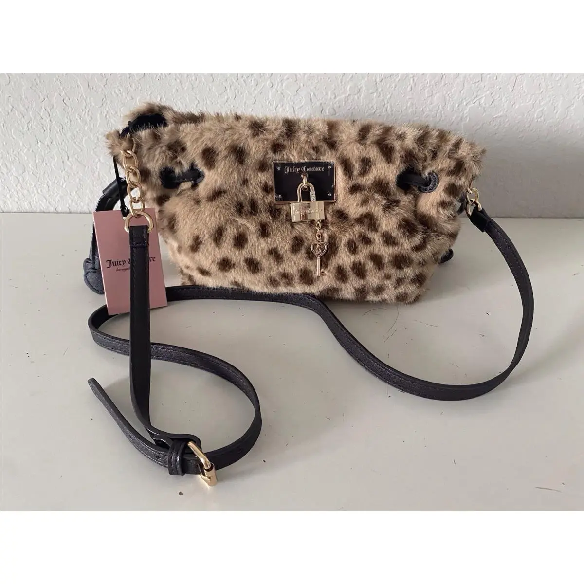 Juicy Couture Furry Fun Crossbody Bag Purse Natural Leopard Animal Print