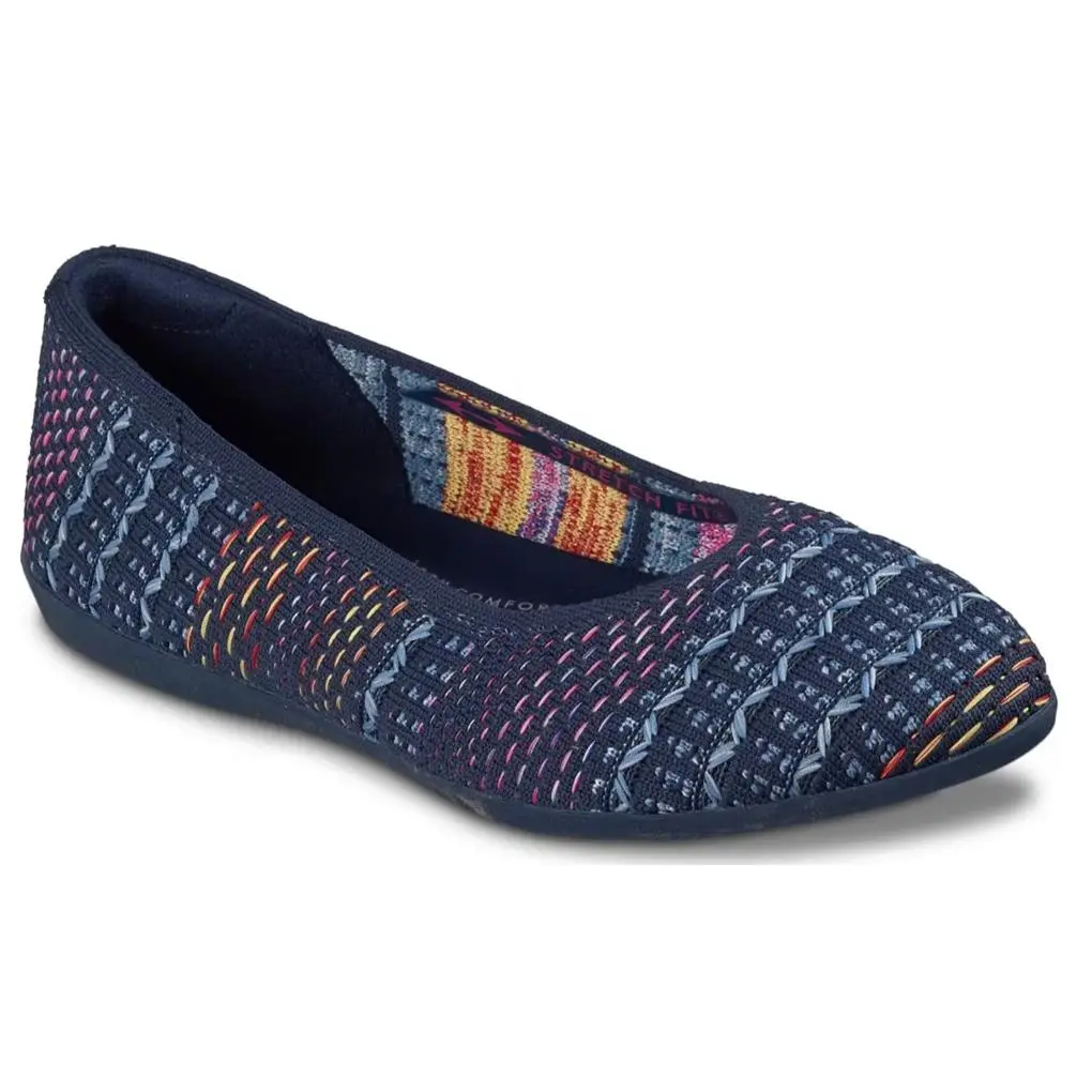 Womens Skechers Cleo Ballet Flat Navy Knit Shoes - Blue