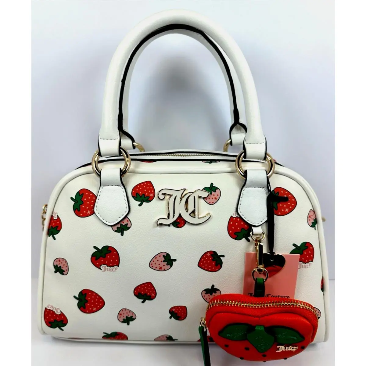 Strawberry Bowler Bag White Sweet N Juicy w Coin Purse Charm by Juicy Couture