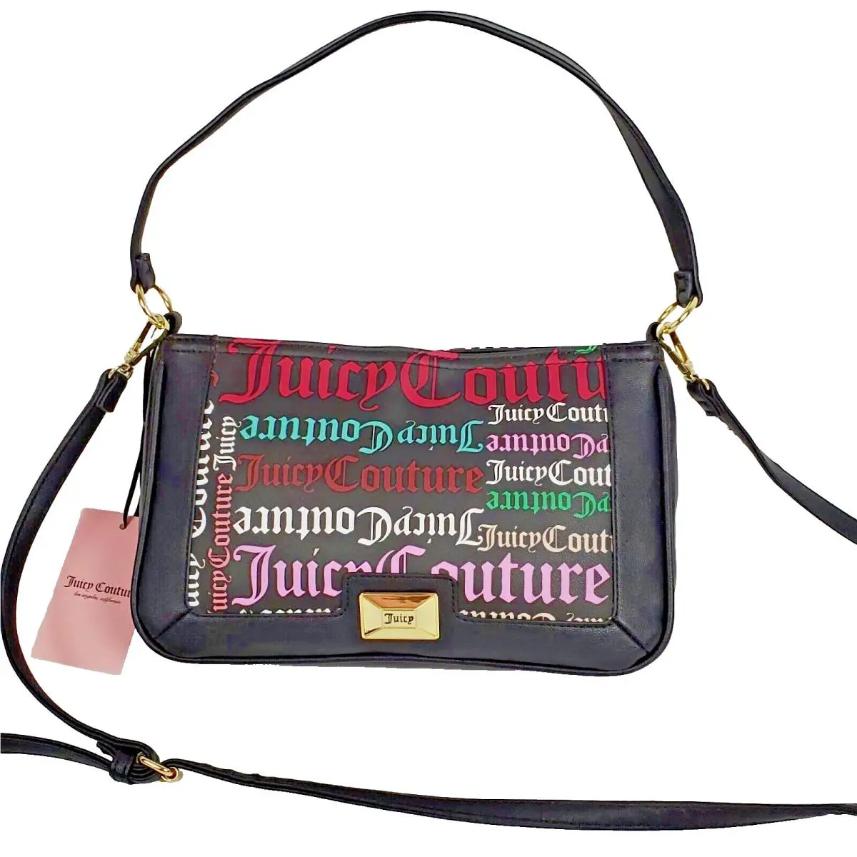 Black Multicolor Logo Shoulder Bag Convertible Crossbody Medium by Juicy Couture