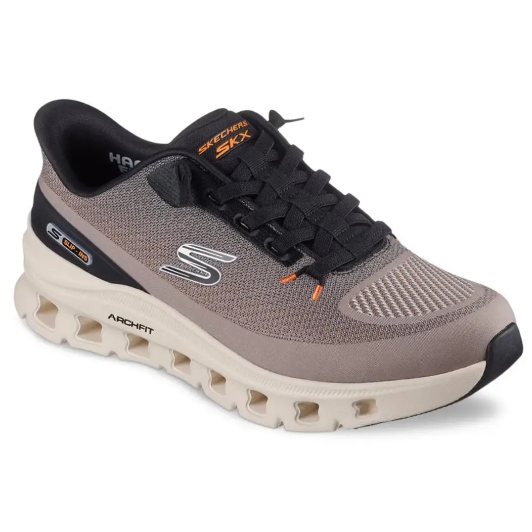 Mens Skechers Slip IN Glide Step Arch Fit Max Cushioning Taupe Mesh Shoes