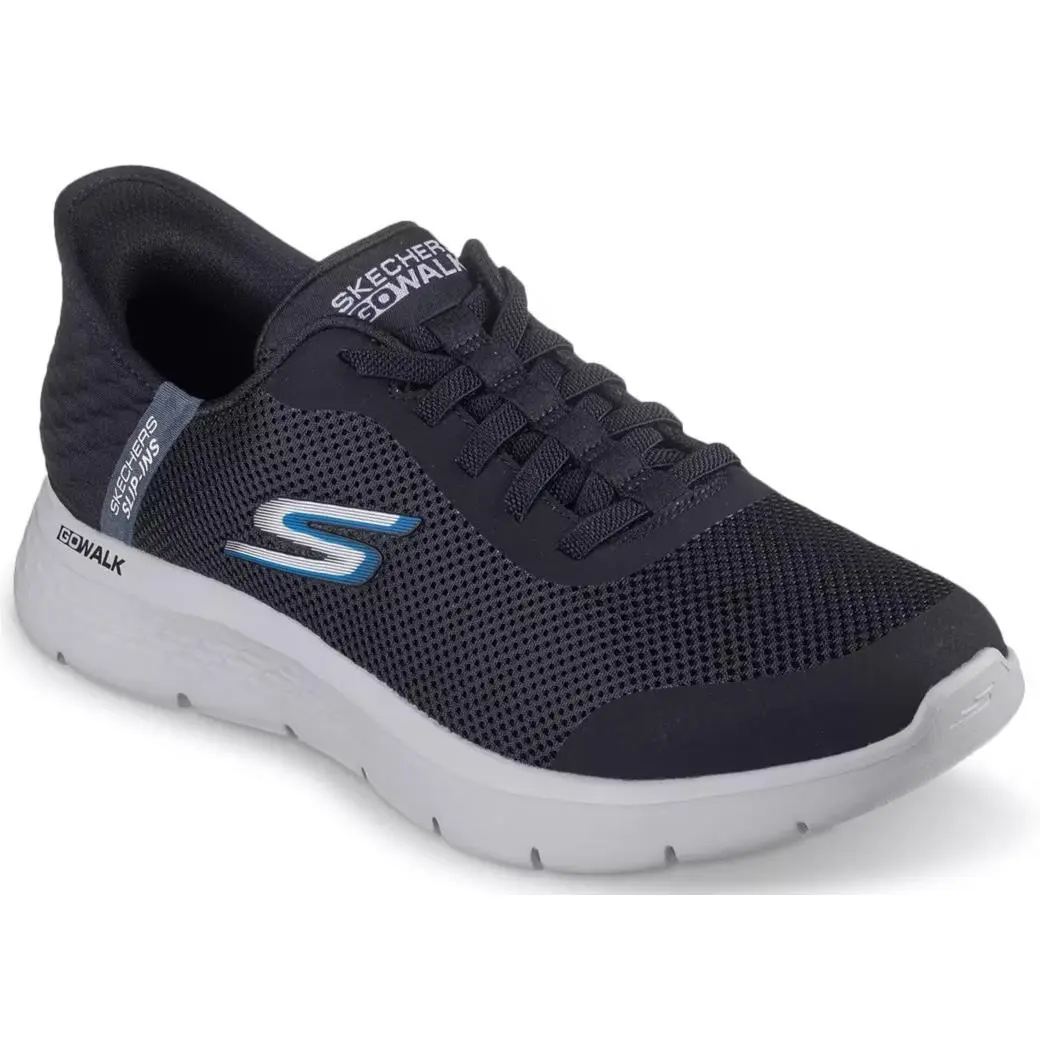 Mens Skechers Hands Free Slip Ins GO Walk Flex Black Gray Mesh Shoes
