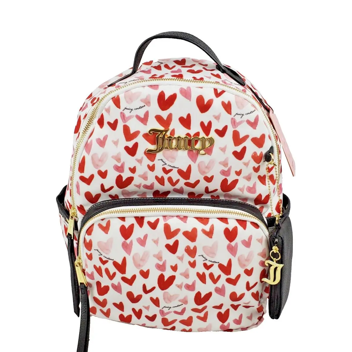 Watercolor Heart Zip Around Backpack with Coin Pouch Red White by Juicy Couture