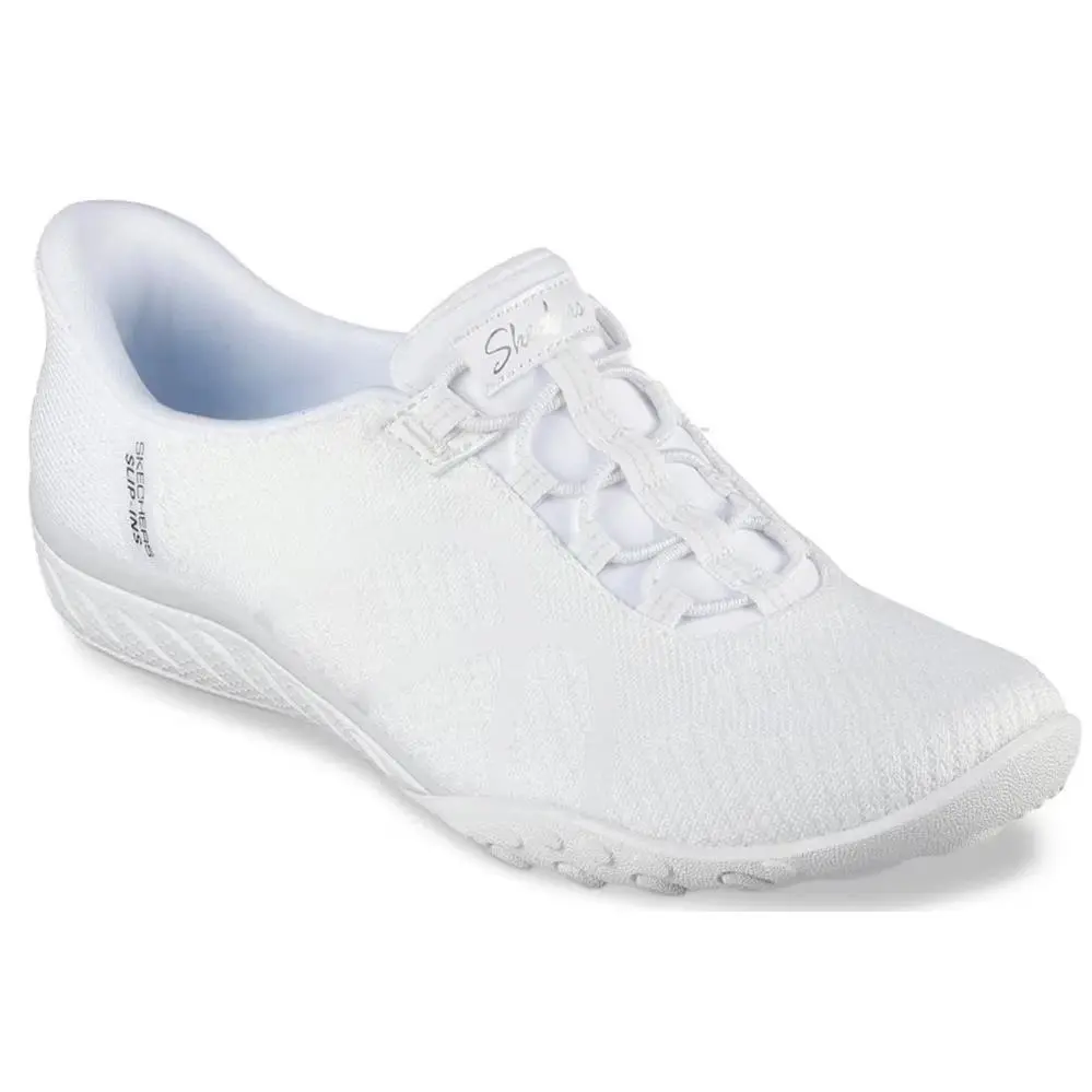 Womens Skechers Hands Free Slip Ins Breathe Easy White Textile Shoes