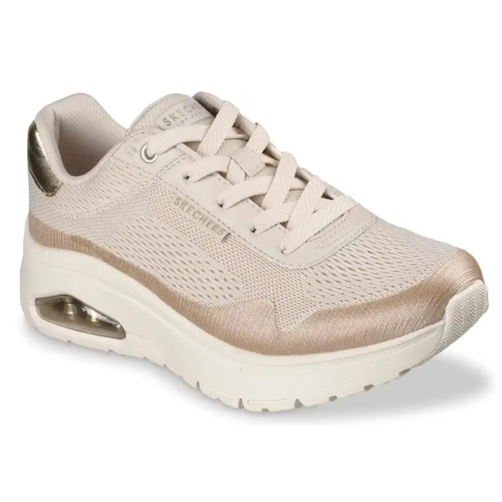 Womens Skechers Street Uno Flex Elevatin Sneaker Natural Beige Mesh Shoes