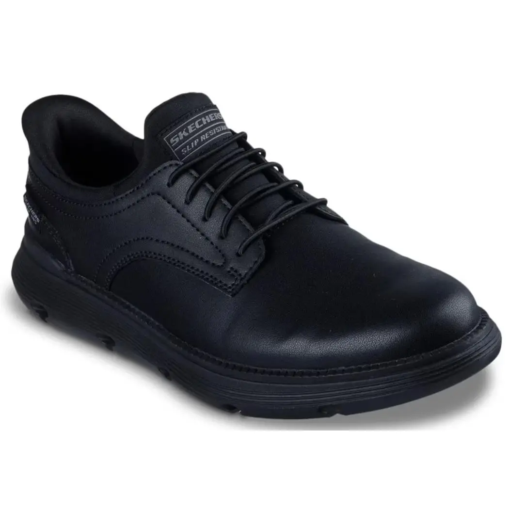 Mens Skechers Garza Work Slip ON Black Leather Shoes