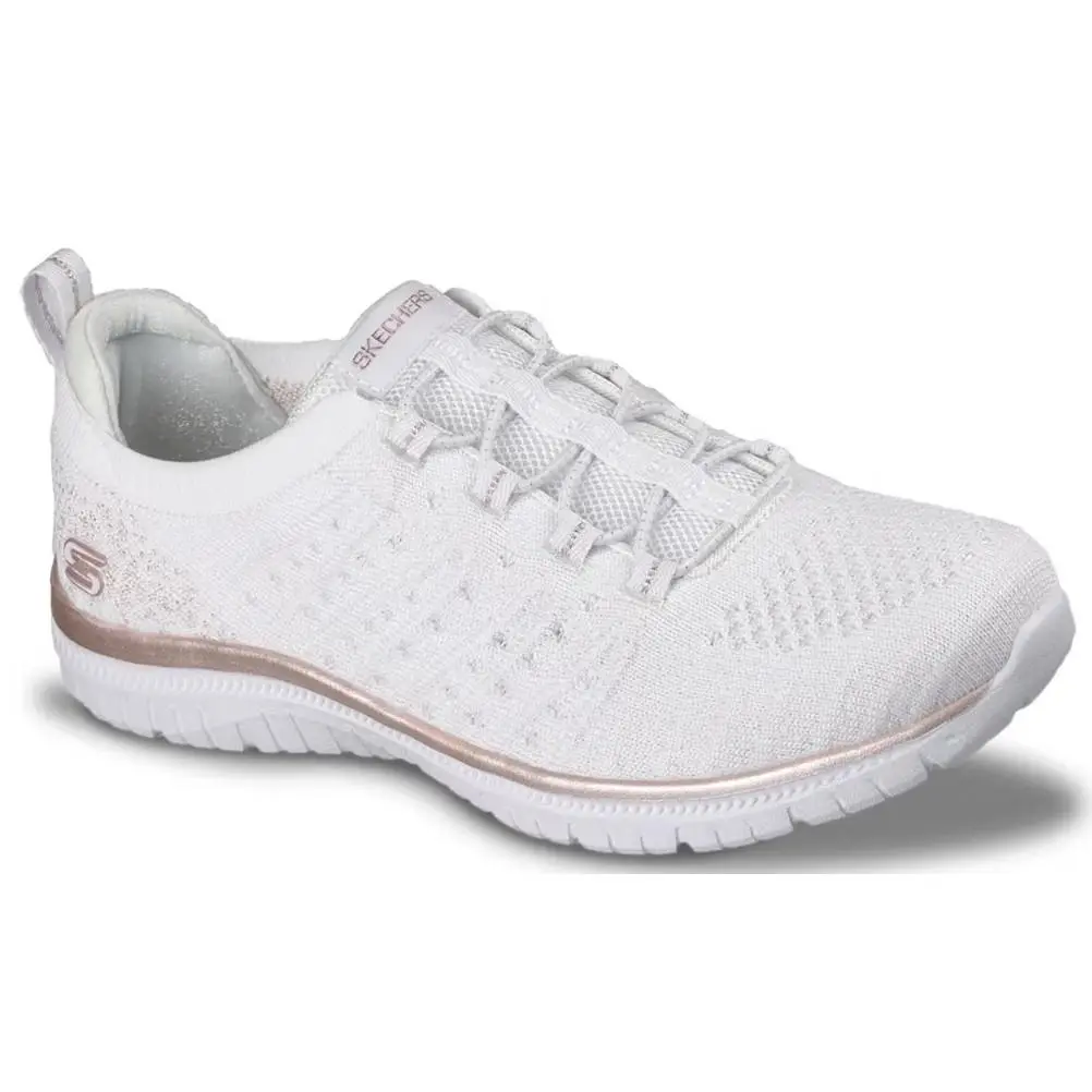 Womens Skechers Virtue Copper Dream Slip ON Sneaker White Knit Shoes
