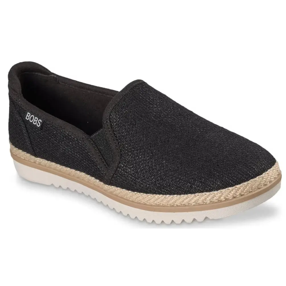 Womens Skechers Flexpadrille Espadrille Flat Black Canvas Shoes