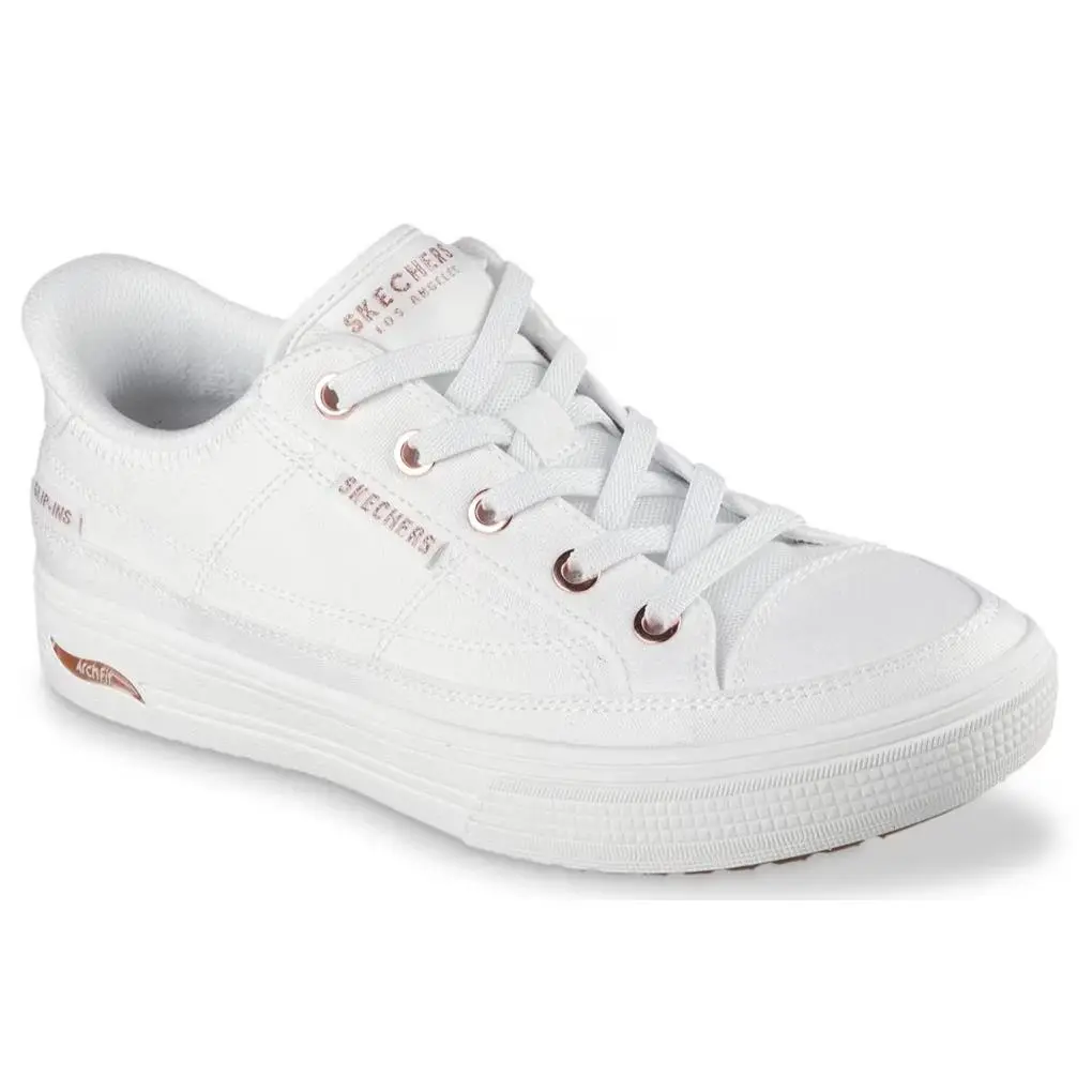 Womens Skechers Street Hands Free Slip Ins Arch Fit Arcade White Canvas