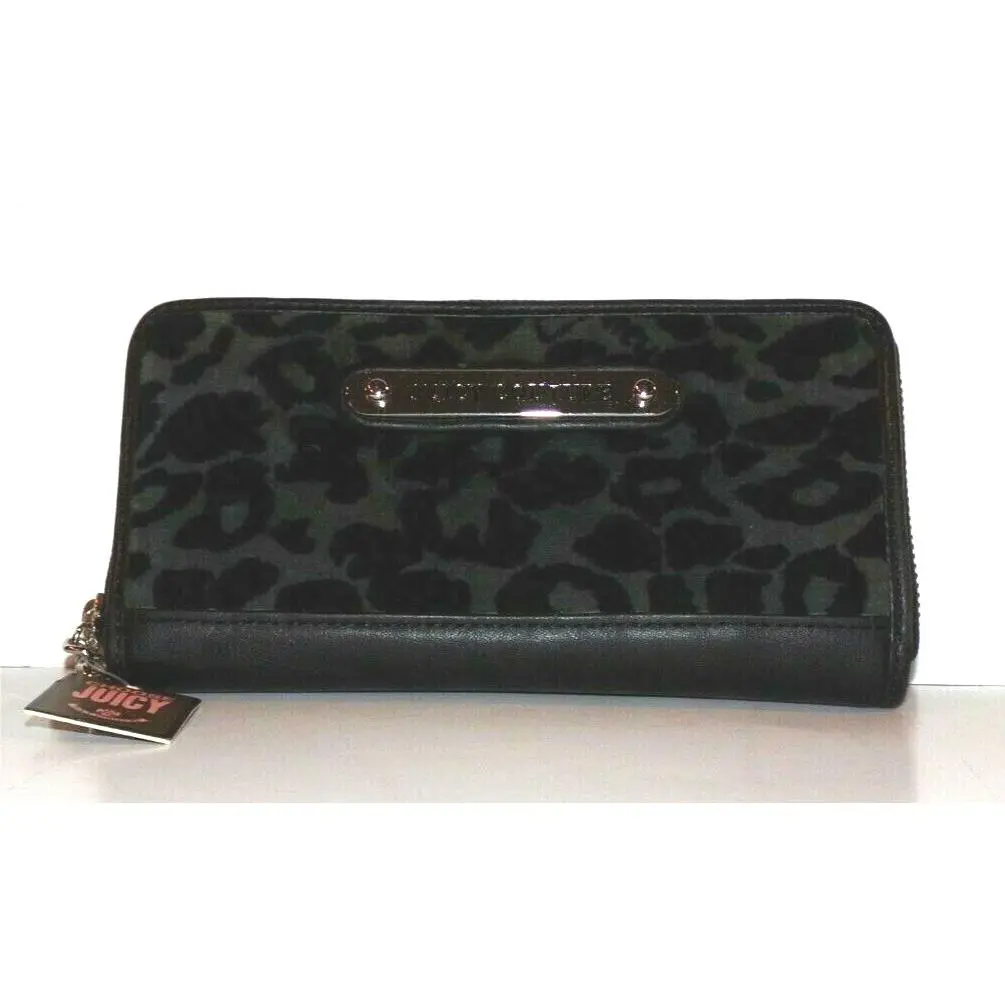 Juicy Couture Black Grey Leopard Print Zipper Wallet Y2K Retired Juicy