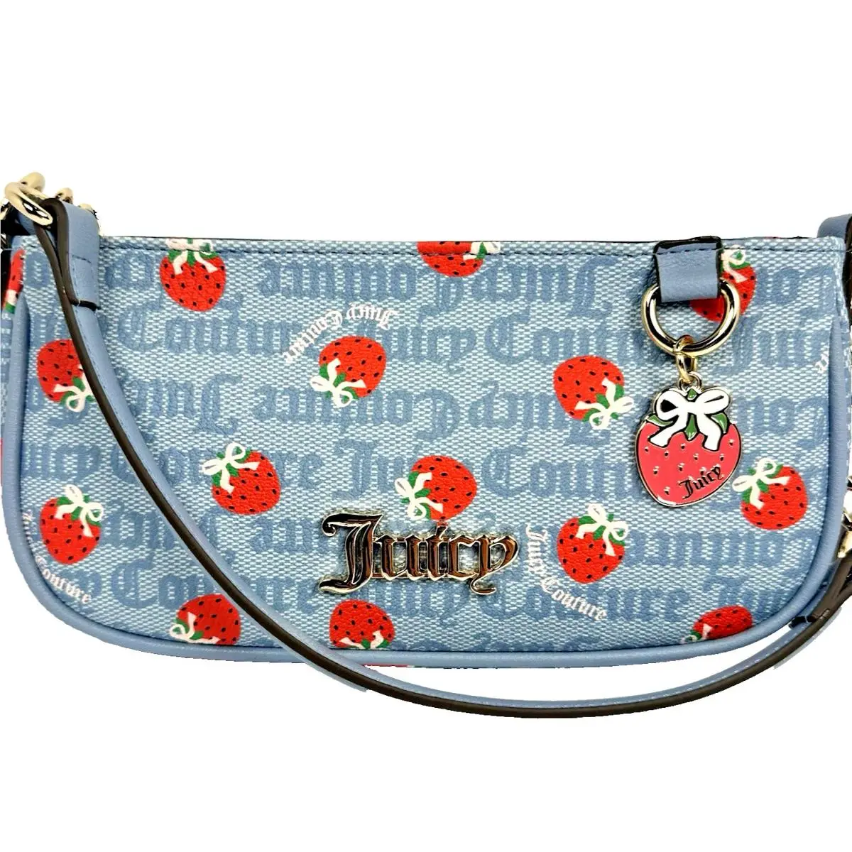 Strawberry Shoulder Bag Dusty Blue Red Y2K Charm Logo Baguette by Juicy Couture