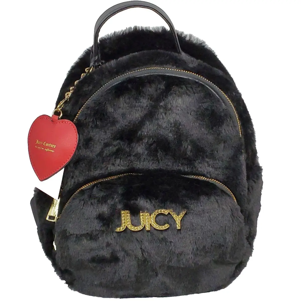Black Fur 10 Medium Backpack with Red Heart Charm by Juicy Couture