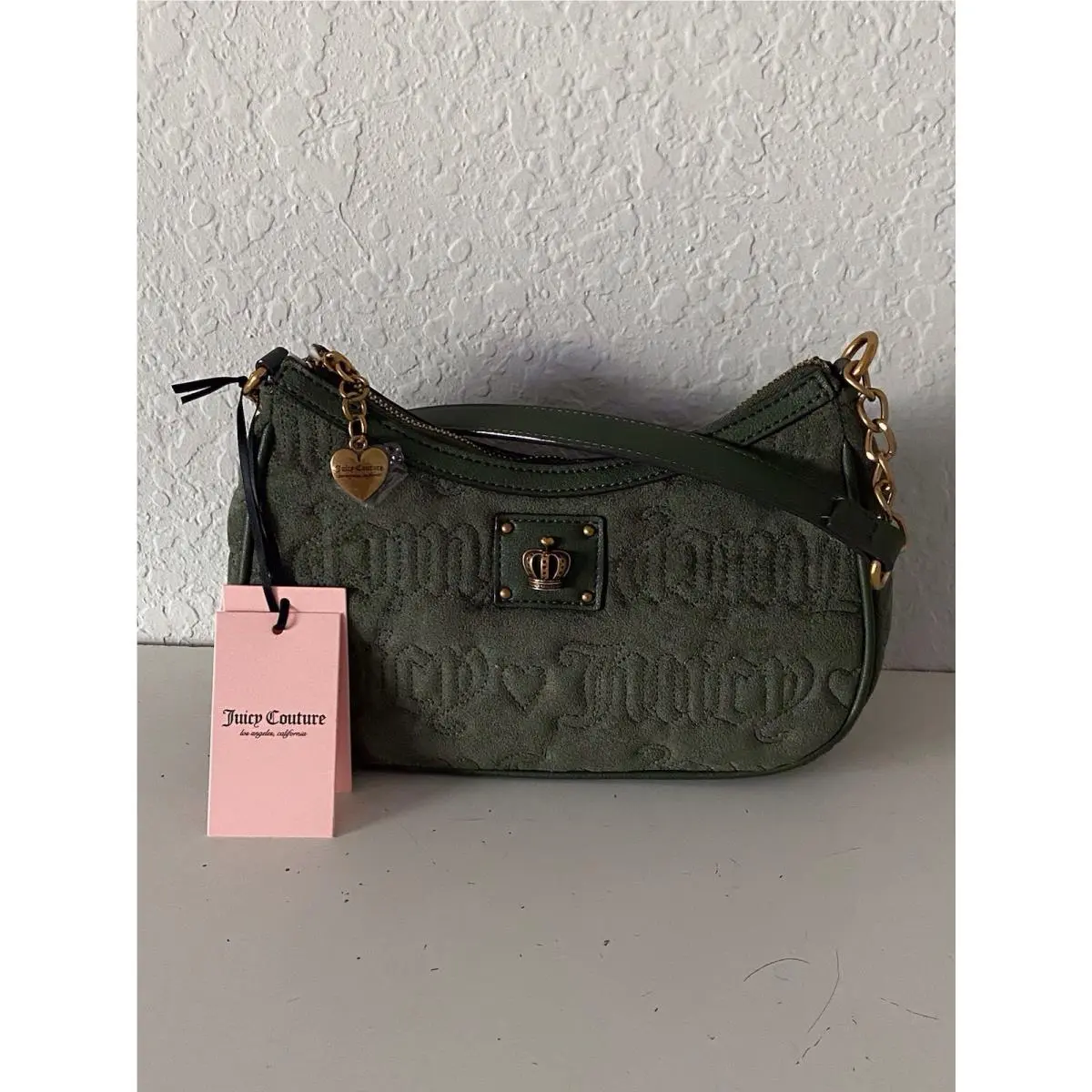 Juicy Couture Totally Juicy Velour Shoulder Bag In Super Greens W/crown