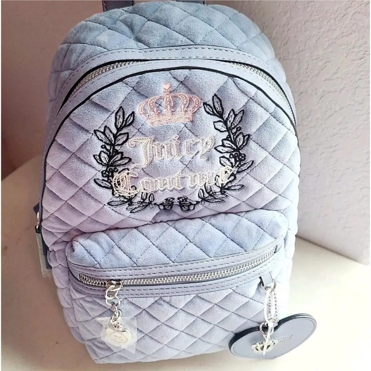 Royal Moment Mini Back Pack Slate Blue Color Htf Velour Soft by Juicy Couture