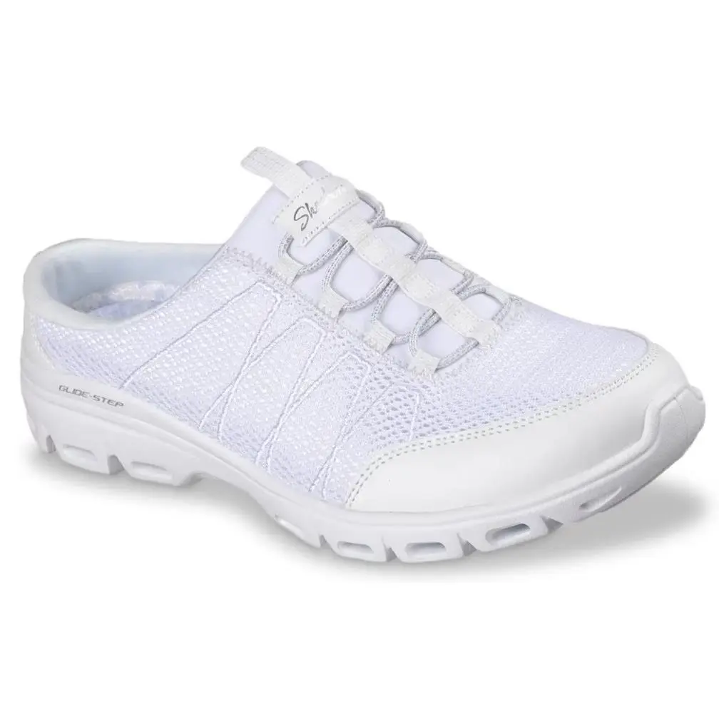 Womens Skechers Relaxed Fit Glide Step Comfort Slip ON White Mesh Shoes