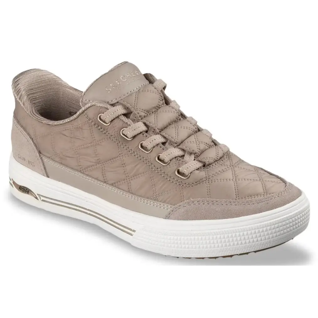 Womens Skechers Street Hands Free Slip Ins Arch Fit Arcade Taupe Suede Shoes
