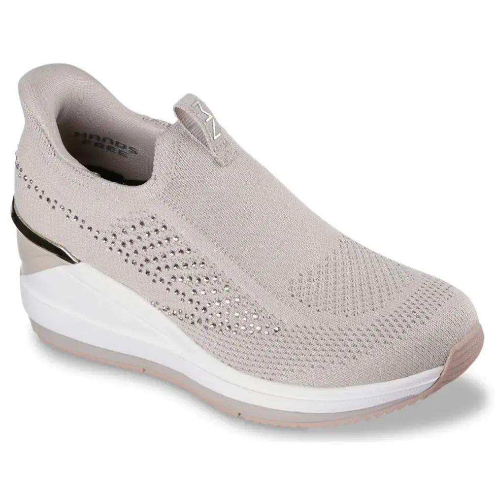 Womens Skechers Triple Wedge Milee Wedge Slip ON Taupe Knit Shoes
