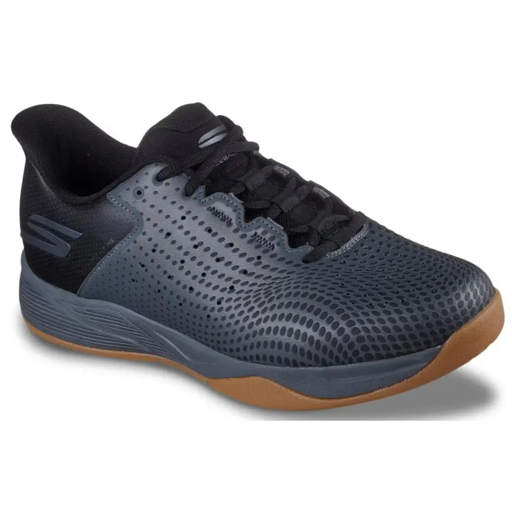 Mens Skechers Viper Court Reload Pickleball Sneaker Black Gray Fabric Shoes