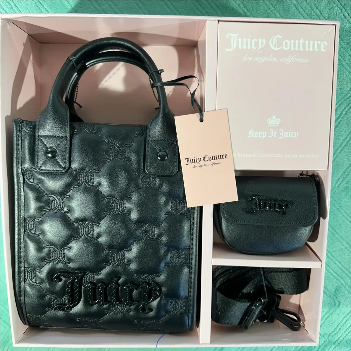 Taking The Lead 3 Piece Set - Black Tote Strap Coin Purse Inbox by Juicy Couture