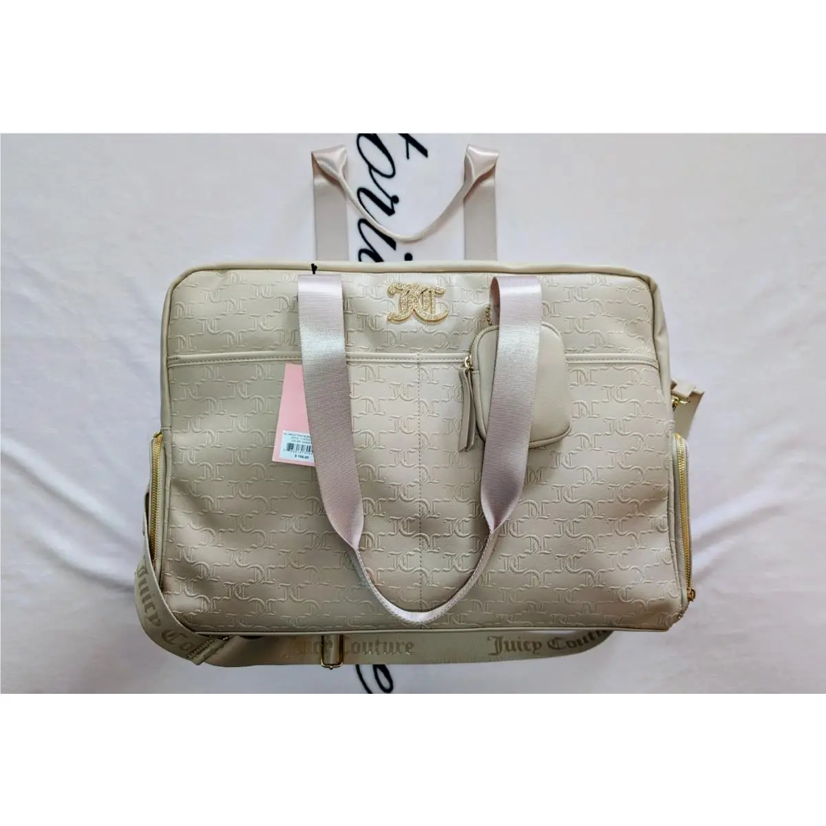 Blush Beige Logo-embossed Tote with Satin Straps by Juicy Couture