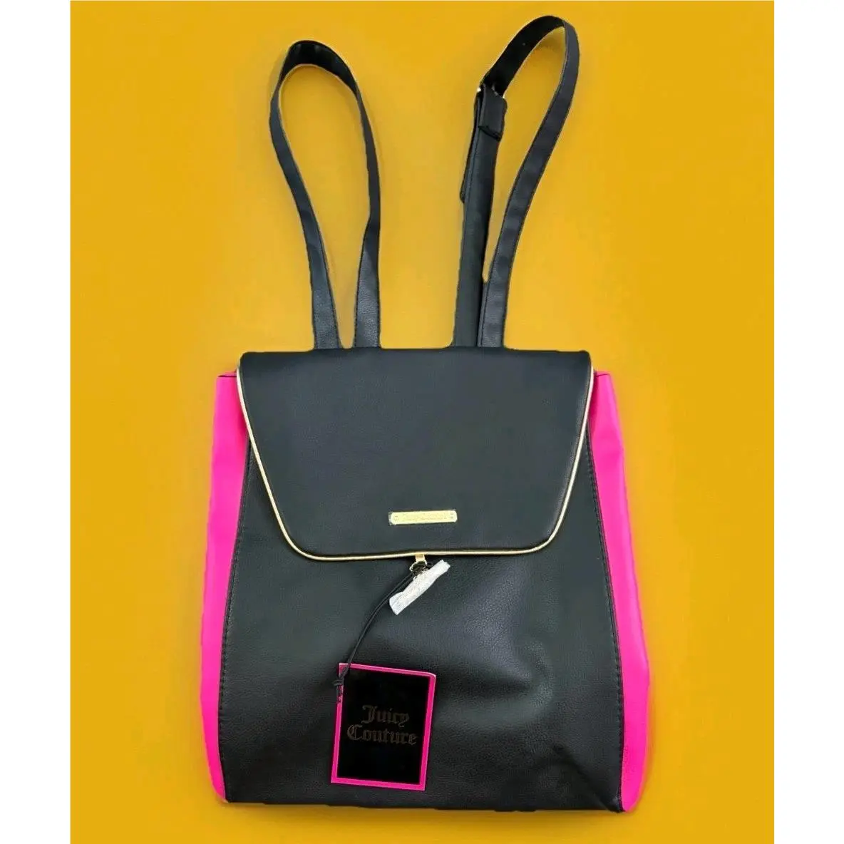Juicy Couture Pink Black Backpack Bag with Gold Trim Hardware Y2K