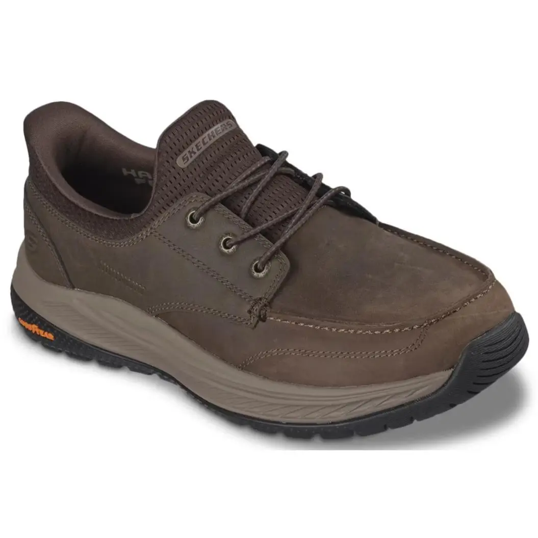 Mens Skechers Slip Ins Relaxed Fit Meroe Ollie Dark Brown Leather Shoes
