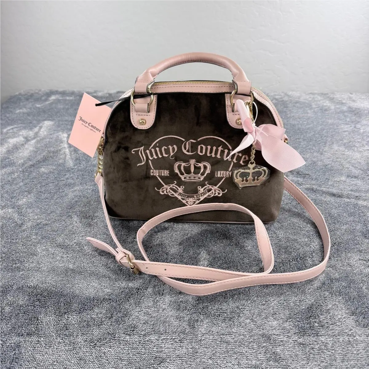 Girlie Royalty Satchel Chocolate Brown Pink Velour by Juicy Couture