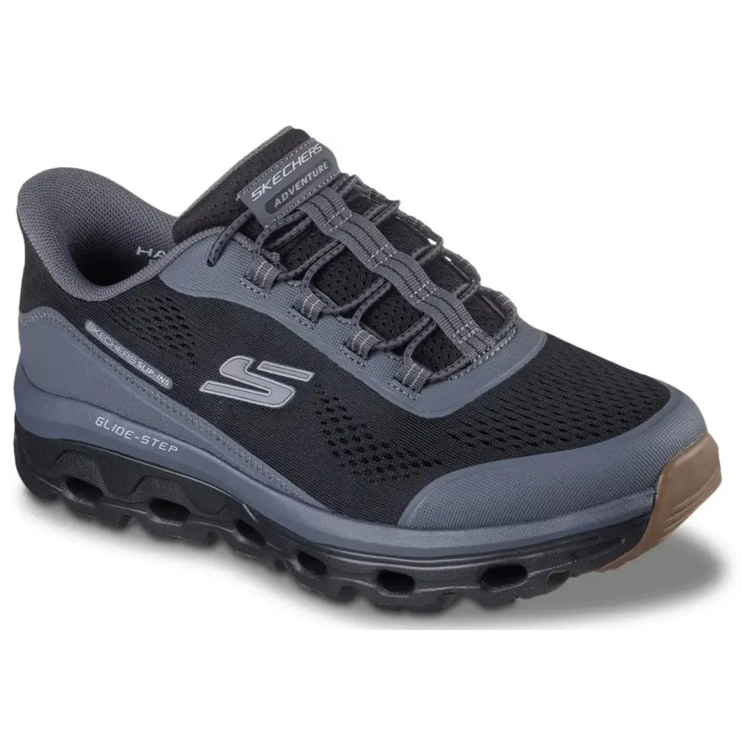 Mens Skechers Hands Free Slip Ins Glide Step Sole Glover Black Gray Mesh - Black