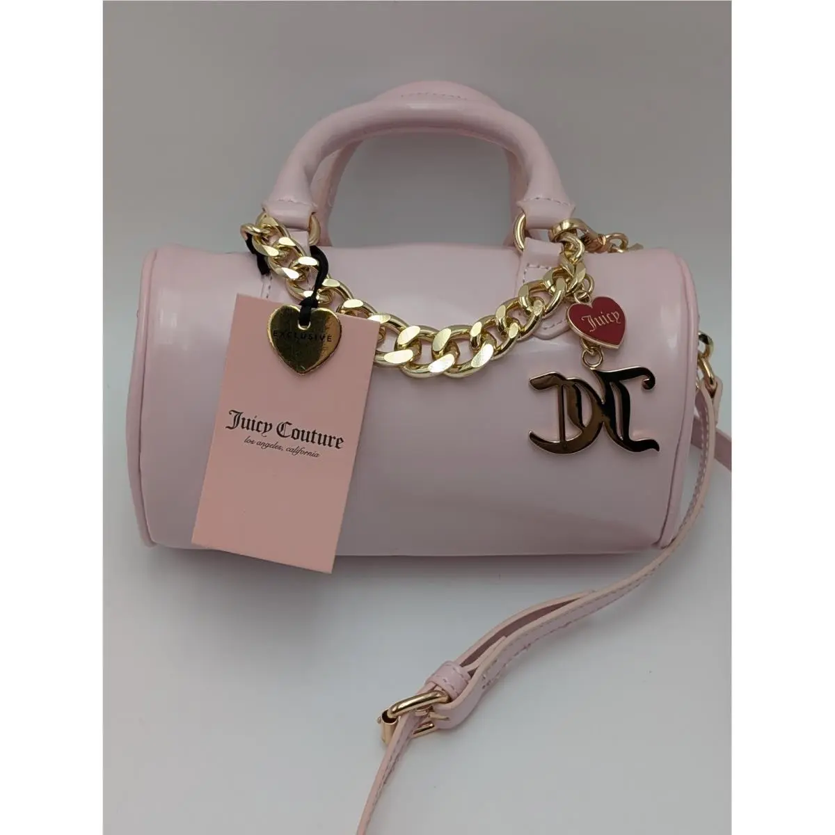 Barrel Bag Women Small Pink Patent Mini Duffel Gold Chain Logo Y2K by Juicy Couture