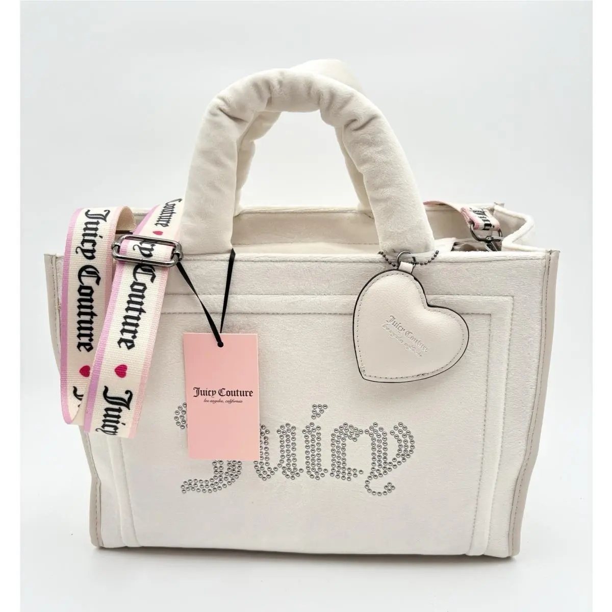 Velour White Angel Extra Spender Tote with Heart Keycha by Juicy Couture